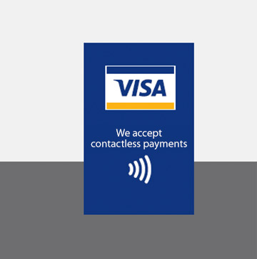 Decal with Full-color POS Graphic followed by 'We accept contactless payments' with contactless indicator logo under text.